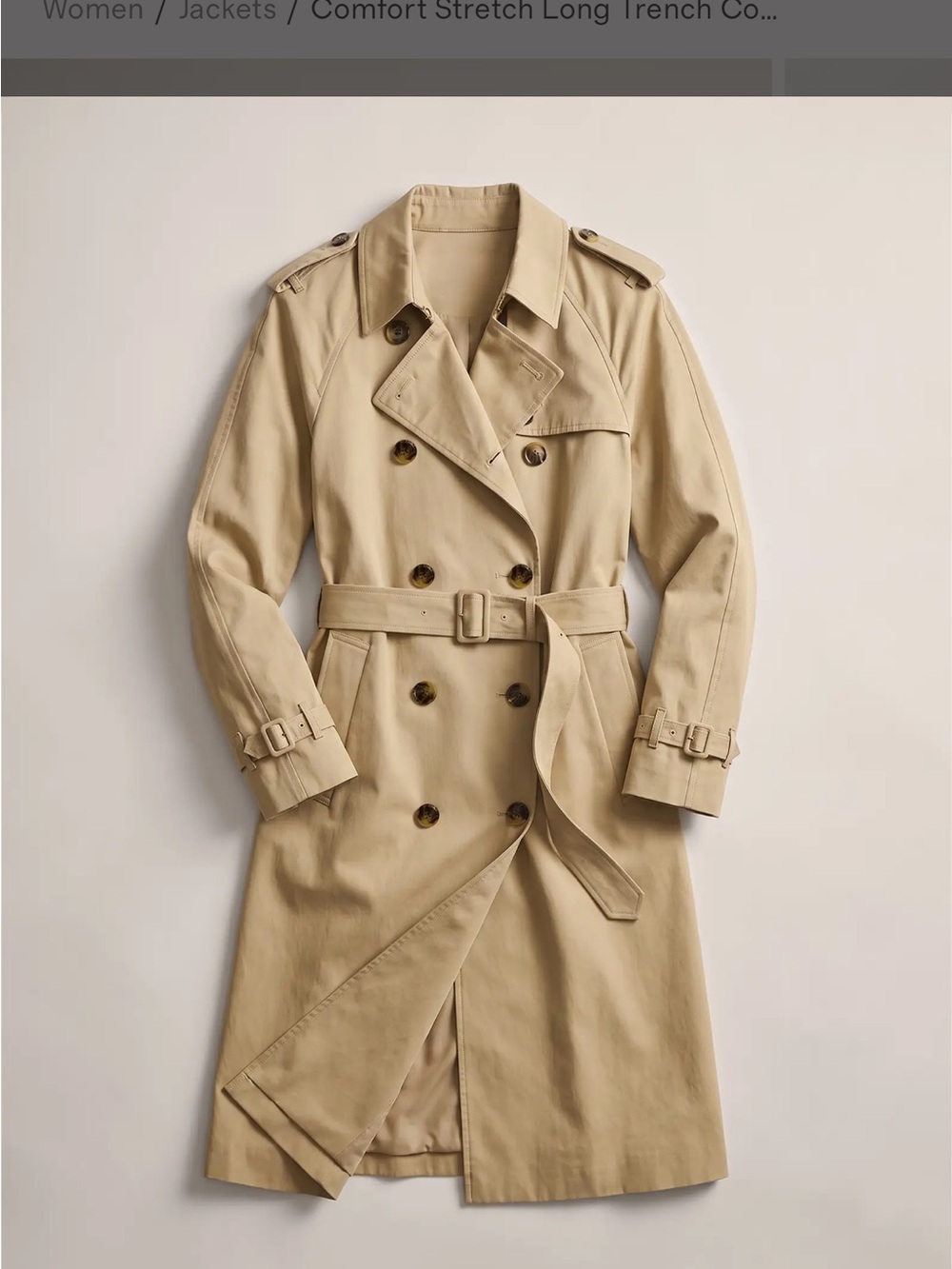 Quince Beige Double-Breasted Trench Coat with Belt